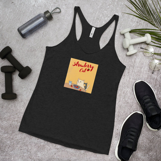 Moonflower Strawberry Cat Women's Racerback Tank
