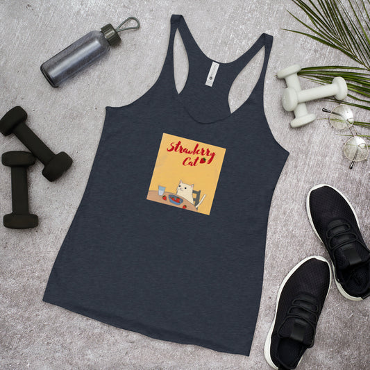 Moonflower Strawberry Cat Women's Racerback Tank